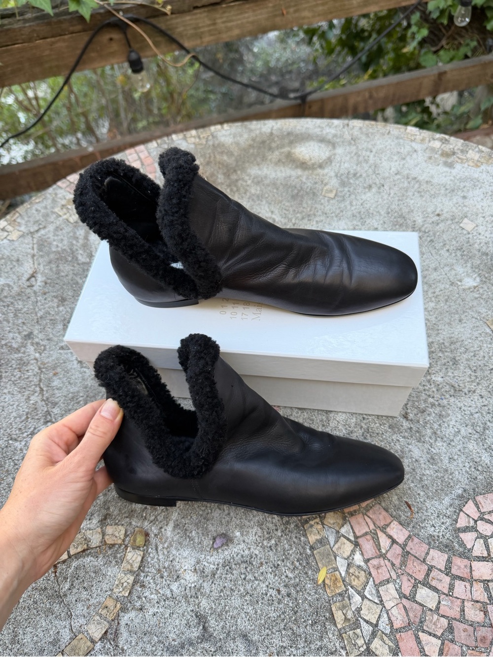 The Row Black Leather Shearling-Trim Ankle Booties - Picture 3 of 4